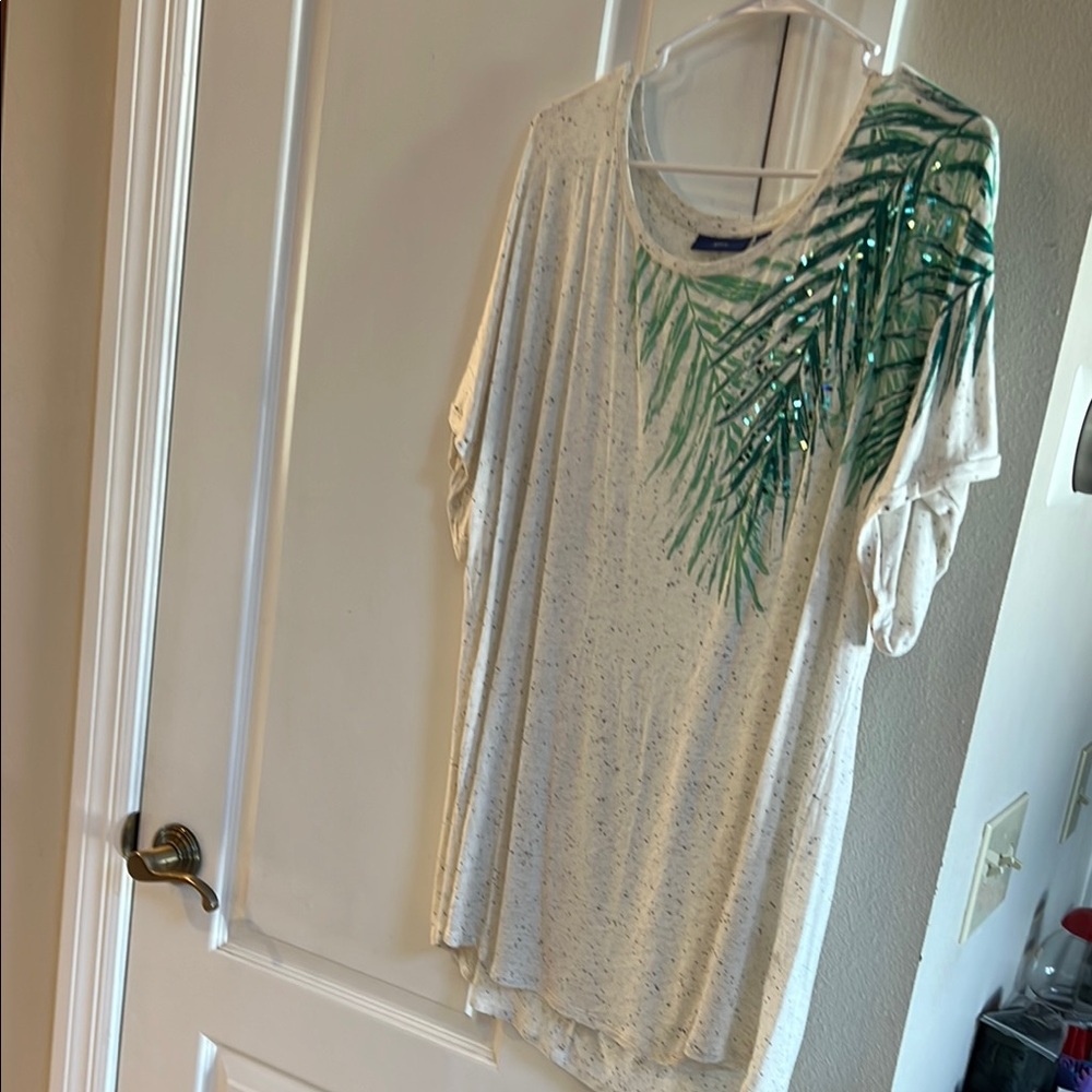 Women's White and Green beaded Top